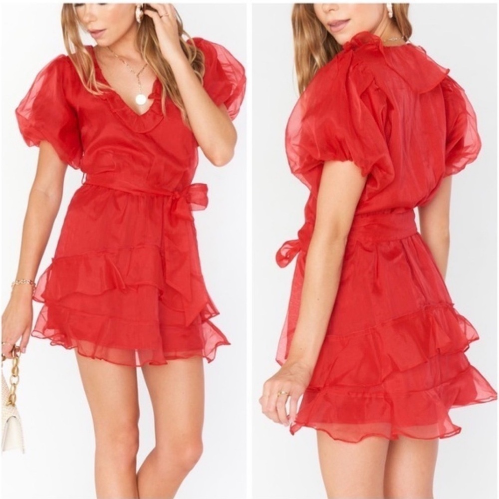 Show me Your Mumu Red Ruffle Puff Sleeve Dress NWT Romantic Coquette